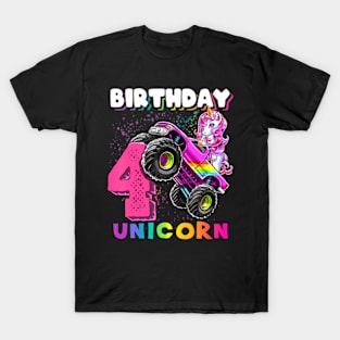 4Th Birthday Unicorn Monster Truck Birthday Party Girls T-Shirt